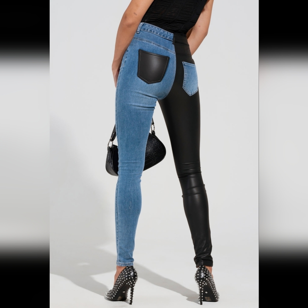 Akira Flex Fit Extreme Stretch Half And Half PU High Waist Skinny Jeans - Picture 5 of 8